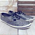 Kate Spade Shoes | Kate Spade X Keds Glitter Silver Metallic Sequin Lace Up Sneaker Logo Shoes | Color: Gray/Silver | Size: 7.5