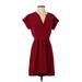 Madewell Casual Dress - A-Line V Neck Short sleeves: Burgundy Print Dresses - Women's Size 2