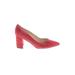 Marc Fisher Heels: Slip-on Chunky Heel Minimalist Red Solid Shoes - Women's Size 6 1/2 - Pointed Toe