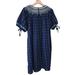 Madewell Dresses | Madewell Embroidered Puff Sleeve Babydoll Dress In Indigo Plaid Size M Pre Owned | Color: Blue | Size: M