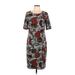 Lularoe Casual Dress - Sheath Scoop Neck Short sleeves: Burgundy Floral Dresses - Women's Size Large