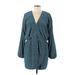 Miss Avenue Casual Dress - Mini Plunge Long sleeves: Teal Dresses - Women's Size Large