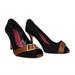 Kate Spade Shoes | Kate Spade Black Felt Fabric Open Toe Rhinestone Leather Heels | Color: Black/Brown | Size: 9