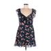 La Maison Talulah Casual Dress - Mini Plunge Short sleeves: Blue Floral Dresses - Women's Size Large