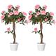 Outsunny Set of 2 90cm/3FT Artificial Rose Tree, Fake Decorative Plant with Pot, Indoor Outdoor Faux Decoration Home Office Décor, Pink