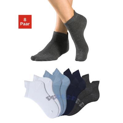 Sneakersocken H.I.S, Damen, Gr. 39-42, bunt (2x marine, 2x weiß, 2x grau meliert, 2x hell blau), Baumwollmischung, uni und meliert, elastisch, Socken, mit verlängertem Bündchen hinten Image