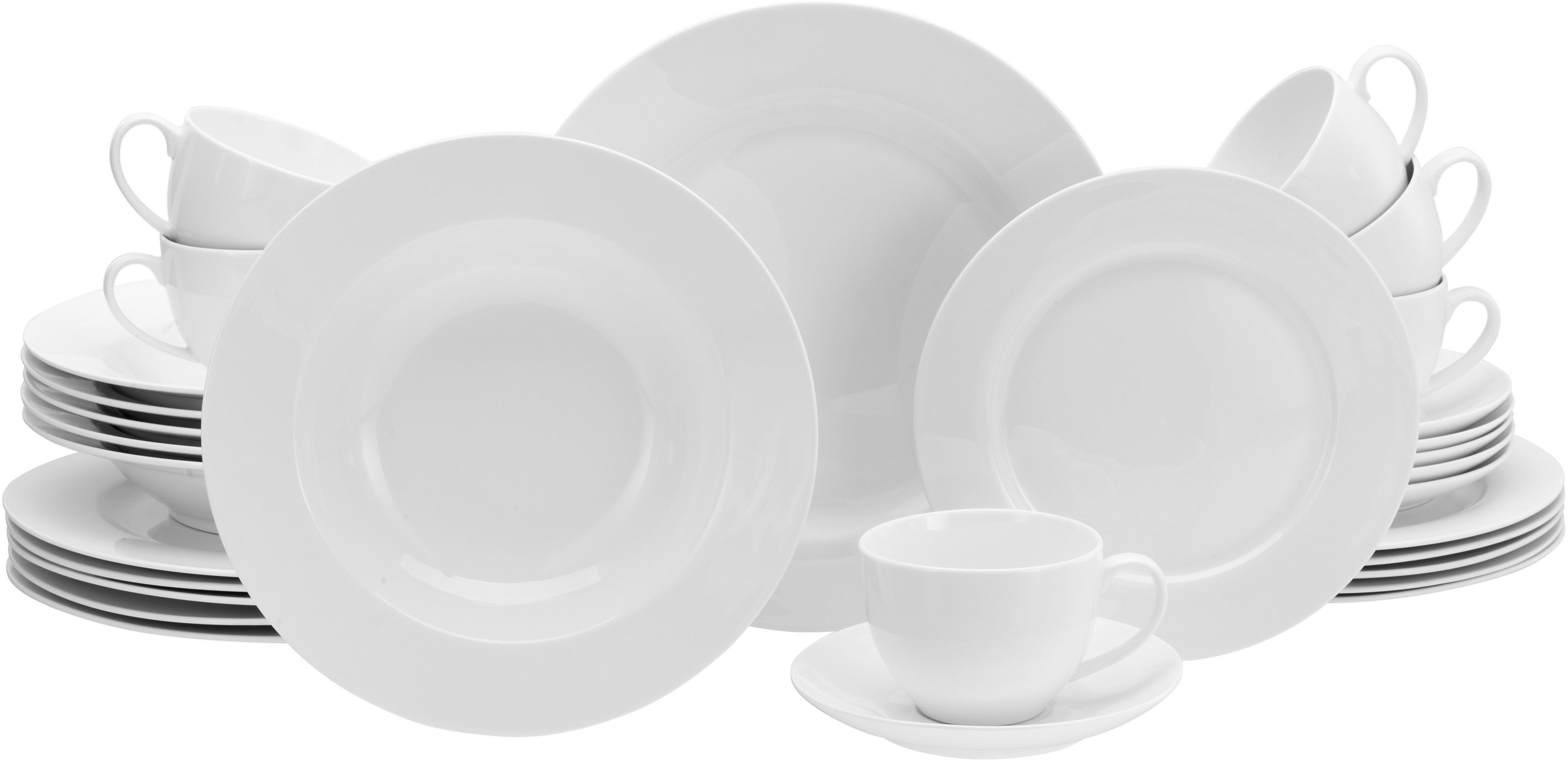 Kombiservice CREATABLE "Fleur Royal", beige (creme), 30 Stk., Porzellan, Geschirr-Sets, Kombiservice, extrem dünn, leicht, lichtdurchlässig