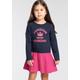 Jerseykleid KIDSWORLD "PRINZESSIN IN AUSBILDUNG" Gr. 140/146, N-Gr, blau (marine, pink) Mädchen Kleider Gemusterte