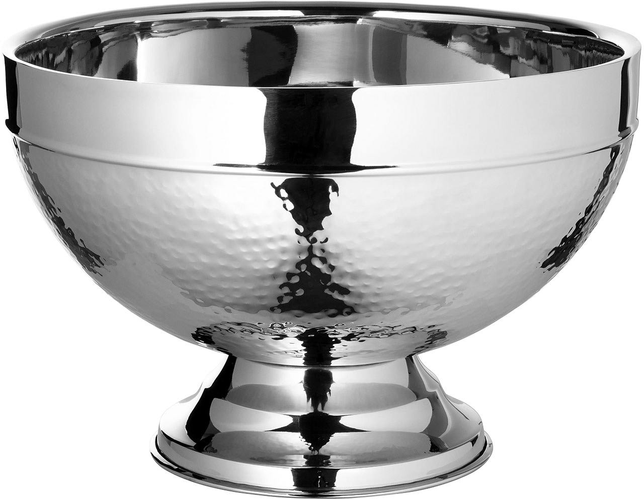 Wein- und Sektkühler FINK "Punchbowl NASSAU, mit feiner Hammerschlagstruktur", silber (silberfarben), H:21,5cm Ø:32cm, Edelstahl, Eiskübel, aus Edelstahl, Höhe 21,5 cm x Ø 32 cm