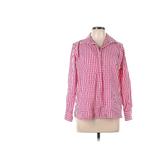 Lands' End Long Sleeve Button Down Shirt: Red Checkered/Gingham Tops - Women's Size 12 Petite