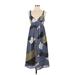 Banana Republic Factory Store Casual Dress - A-Line V Neck Sleeveless: Blue Print Dresses - Women's Size 0 Petite