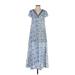 Bella Tu Casual Dress - A-Line V Neck Short sleeves: Blue Print Dresses - New - Women's Size X-Small