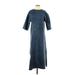 Casual Dress - Midi Crew Neck Short sleeves: Blue Print Dresses - Women's Size X-Small