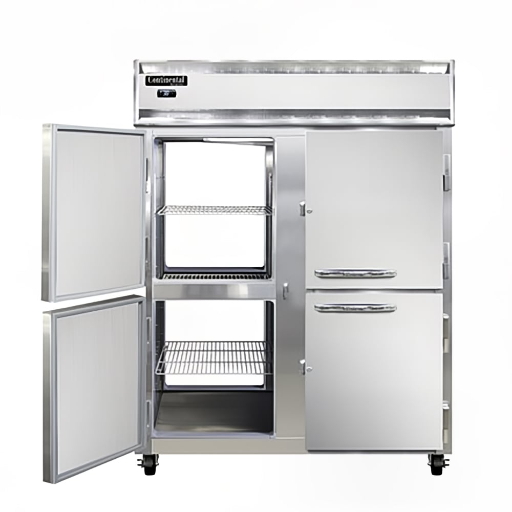 Continental 2FENPTHD 57" 2 Section Pass Thru Freezer, 8 Left/Right Hinge Solid Doors, 115/208-230v, 115-230v, Stainless Steel