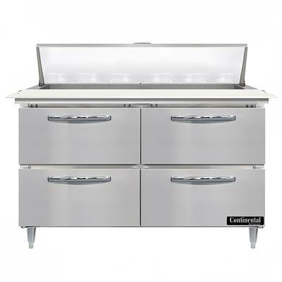 Continental D48N12C-D 48" Designer Line Sandwich/Salad Prep Table w/ Refrigerated Base, 115v, 19" Cutting Board, 4 Roll-out Drawers, Stainless Steel