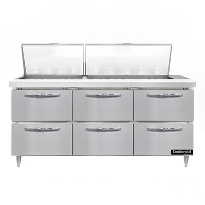 Continental D72N27M-D 72" Designer Line Sandwich/Salad Prep Table w/ Refrigerated Base, 115v, Stainless Steel