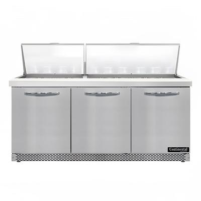 Continental D72N30M-FB 72" Designer Line Sandwich/Salad Prep Table w/ Refrigerated Base, 115v, Stainless Steel/Aluminum, Holds 30 Sixth-size Pans