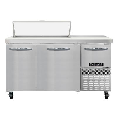 Continental RA60N10 60" Sandwich/Salad Prep Table w/ Refrigerated Base, 115v, 2 Doors & 10 Wells, 300-ga. Worktop, Stainless Steel