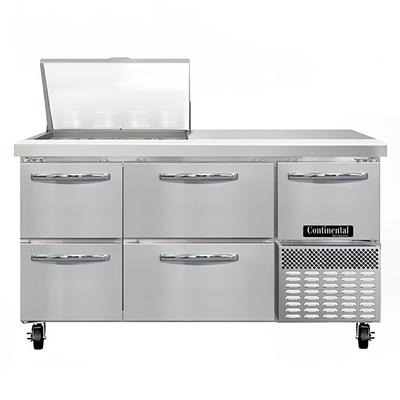 Continental RA60N12M-D 60" Sandwich/Salad Prep Table w/ Refrigerated Base, 115v, 4 Drawers, 12 Sixth-size Pan Array, Stainless Steel