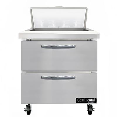 Continental SW32N8-D 32" Sandwich/Salad Prep Table w/ Refrigerated Base, 115v, Stainless Steel