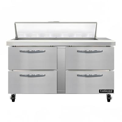 Continental SW60N12-D 60" Sandwich/Salad Prep Table w/ Refrigerated Base, 115v, Stainless Steel