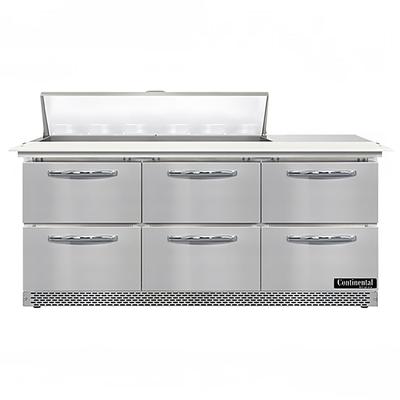 Continental SW72N12C-FB-D 72" Sandwich/Salad Prep Table w/ Refrigerated Base, 115v, Stainless Steel