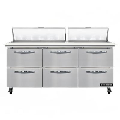 Continental SW72N18C-D 72" Sandwich/Salad Prep Table w/ Refrigerated Base, 115v, Stainless Steel