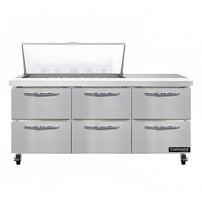 Continental SW72N18M-D 72" Sandwich/Salad Prep Table w/ Refrigerated Base, 115v, Stainless Steel