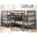 Gray Twin Size L-Shaped All-in-One Bunk Bed w/ Ladder, Safety Guard Rails Wooden Bed Frame for Kids, Teens Multi-Child Families