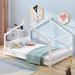 Full Size House Floor Bed w/ Roof Upholstered Bed Frame for Kids,Teens