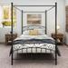 Full Size Metal Canopy Bed Frame with Ornate European Style Headboard