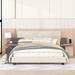 Beige Queen Size Upholstered Platform Bed with Bedside Shelves and USB Charging Design