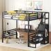 Metal Full Loft Bed with Desk for Small Space, Kids Loft Bed Frame w/Storage Staircase & Small Wardrobe Heavy Duty High Loft Bed
