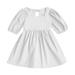 EHQJNJ Baby Girl Clothes 12+ Months Toddler Girl s Print Ruffle Trim Round Neck Puff Sleeve Flared A Line Dress White Striped For Girls 10-12 Cute