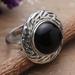 Enigmatic Lady,'Polished Modern Onyx Cabochon Cocktail Ring from India'