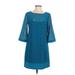 Laundry by Shelli Segal Casual Dress - Shift Crew Neck 3/4 sleeves: Teal Polka Dots Dresses - Women's Size 4