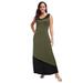 Plus Size Women's Stretch Knit Tank Maxi Dress by The London Collection in Dark Olive Green Colorblock (Size 28)