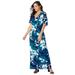 Plus Size Women's Stretch Knit Cold Shoulder Maxi Dress by Jessica London in Deep Teal Graphic Floral (Size 16 W)