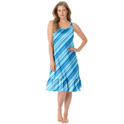 Plus Size Women's Sleeveless Knit Chemise Sleepshirt by Dreams & Co. in Paradise Blue Multi Stripe (Size M)