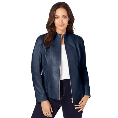 Plus Size Women's Zip Front Leather Jacket by Jessica London in Navy (Size 24 W)