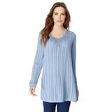 Plus Size Women's Lace-Trim Pointelle Sweater by Roaman's in Pale Blue (Size 34/36)