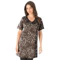 Plus Size Women's Short-Sleeve V-Neck Ultimate Tunic by Roaman's in Chocolate Beige Animal (Size 1X) Long T-Shirt Tee