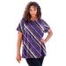 Plus Size Women's Swing Ultimate Tee with Keyhole Back by Roaman's in Navy Watercolor Stripe (Size S) Short Sleeve T-Shirt