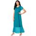 Plus Size Women's Mesh Detail Crewneck Dress by Roaman's in Deep Turquoise (Size 26 W)