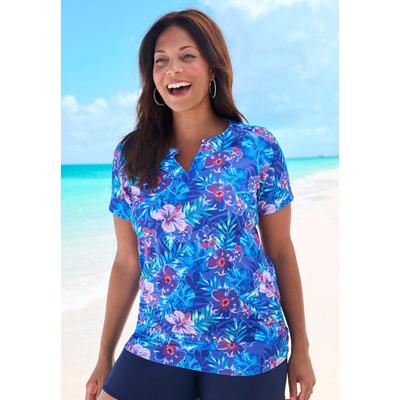 Plus Size Women's Split-Neck Short Sleeve Swim Tee...