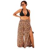 Plus Size Women's Mara Beach Pant with Side Slits by Swimsuits For All in Spice Orange Abstract (Size 10/12)