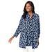 Plus Size Women's Georgette Button Front Tunic by Jessica London in Navy Simple Leopard (Size 14 W) Sheer Long Shirt