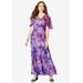 Plus Size Women's Flutter-Sleeve Crinkle Dress by Roaman's in Lavender Tie Dye Floral (Size 18/20)