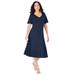 Plus Size Women's Ultimate Ponte Seamed Flare Dress by Roaman's in Navy (Size 32 W)