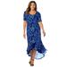 Plus Size Women's Stretch Knit Flounce Hem Maxi Dress by Jessica London in Dark Sapphire Playful Paisley (Size 18 W) Soft & Lightweight Long Length